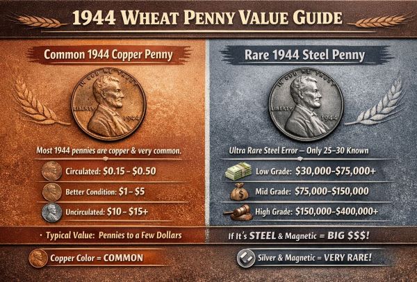 1944 Wheat Penny Value Guide infographic