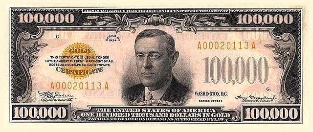 $100,000 Gold Certificate
