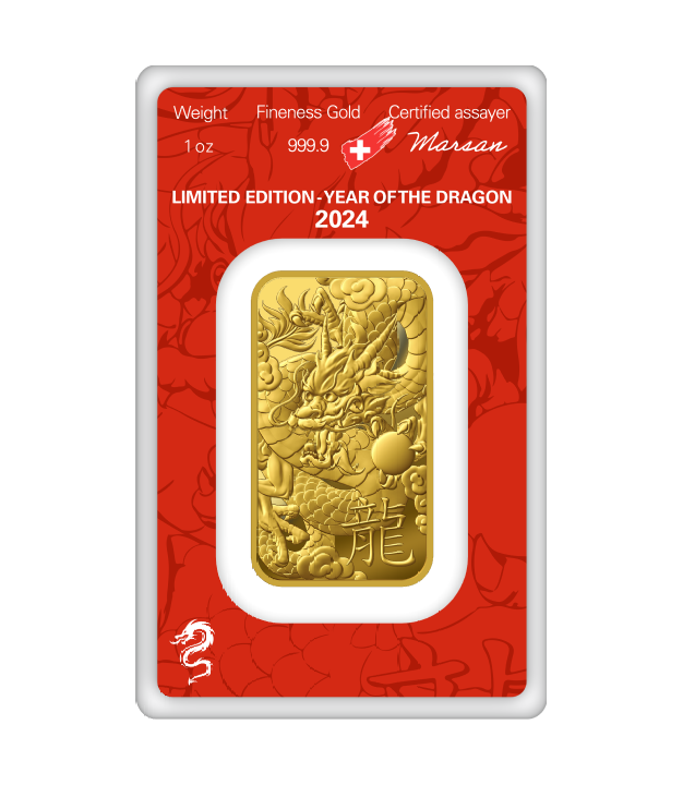 2024 1 OZ GOLD BAR ARGOR-HERAEUS LUNAR YEAR OF THE DRAGON