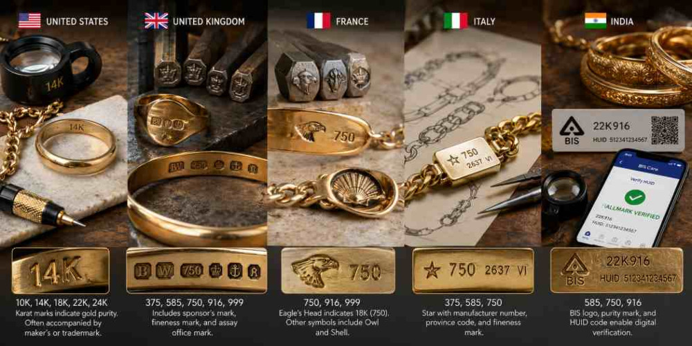 Gold Jewelry Hallmarks by Country: US, UK, France, Italy & India