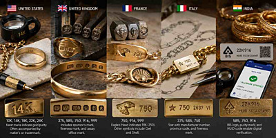 Gold Jewelry Hallmarks by Country: US, UK, France, Italy & India