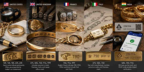 Gold Jewelry Hallmarks by Country: US, UK, France, Italy & India